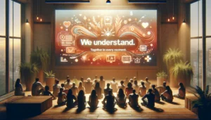A photorealistic image showcasing a digital billboard in an urban or home setting, displaying a heartfelt message from a brand exemplifying e-commerce personalization and customer engagement. The billboard communicates the brand's commitment to understanding and supporting its diverse audience's experiences. The warm and inviting color scheme underscores the brand's dedication to fostering meaningful connections, reflecting a modern approach to engaging customers through personalized online experiences.